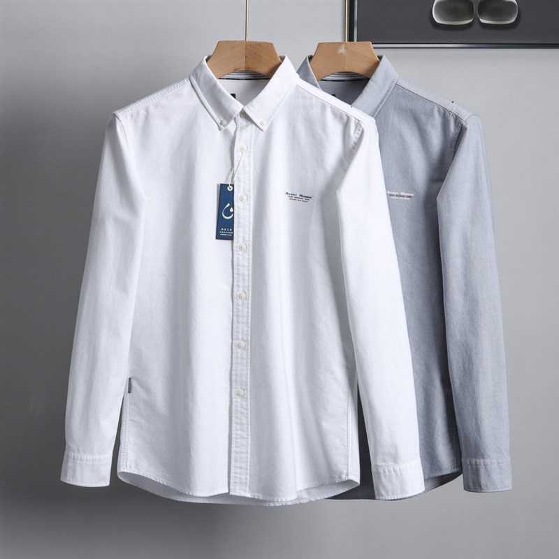 198品质 纯棉牛津纺长袖衬衫外套男春秋纯色商务百搭休闲全棉衬衫