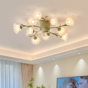 客厅风扇灯吊扇灯法式 铃兰花餐厅卧室房间灯餐厅电扇灯 2024年新款