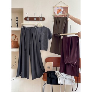 女秋宽松慵懒风拖地休闲裙裤 高级复古松弛垂感压褶山本西装 阔腿裤