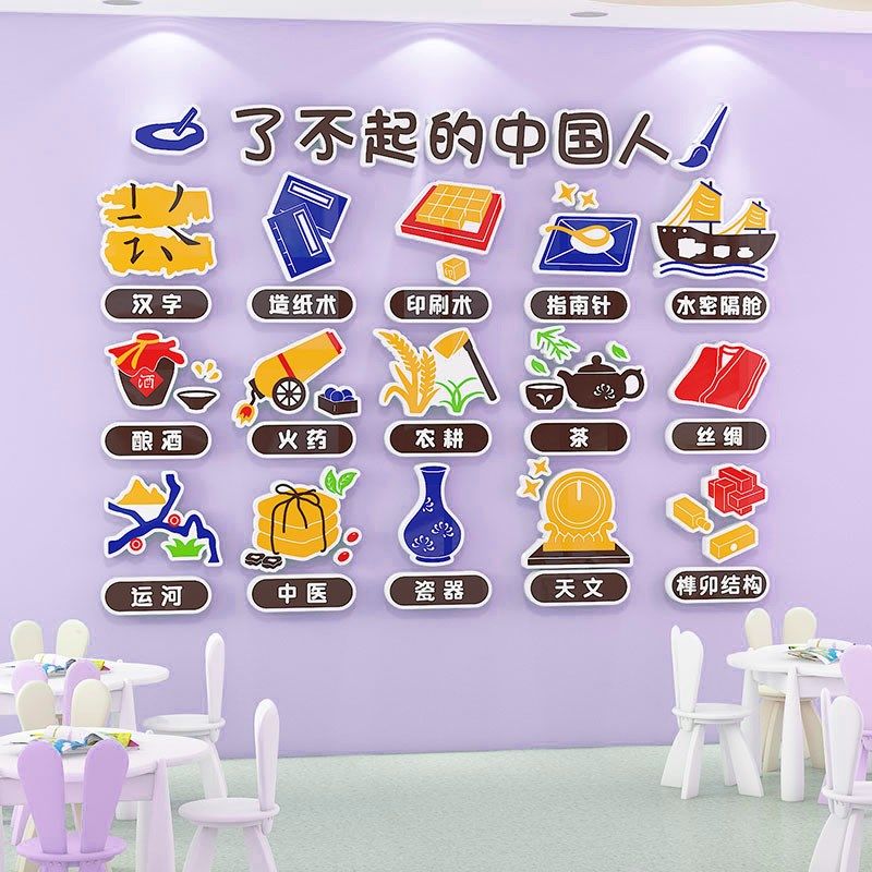 幼儿园环创主题墙成品传统文化墙贴班级布置教室走廊楼梯墙面装饰,家居饰品,文化墙贴,淘宝优惠券,粉丝福利购,淘宝优惠卷