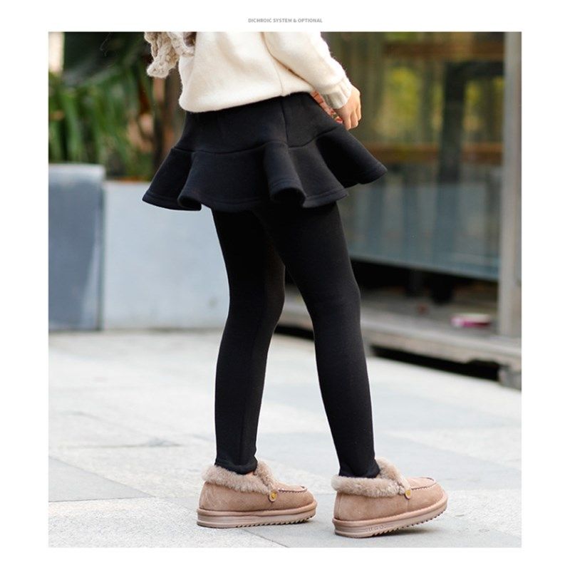 女童内搭长裤2023秋冬季新款宝宝加绒假两件裙裤儿童加厚百褶裙子