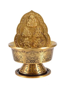 纯铜水财神五路财神密宗藏式供奉金色古色五路财神爷供水碟杯摆件