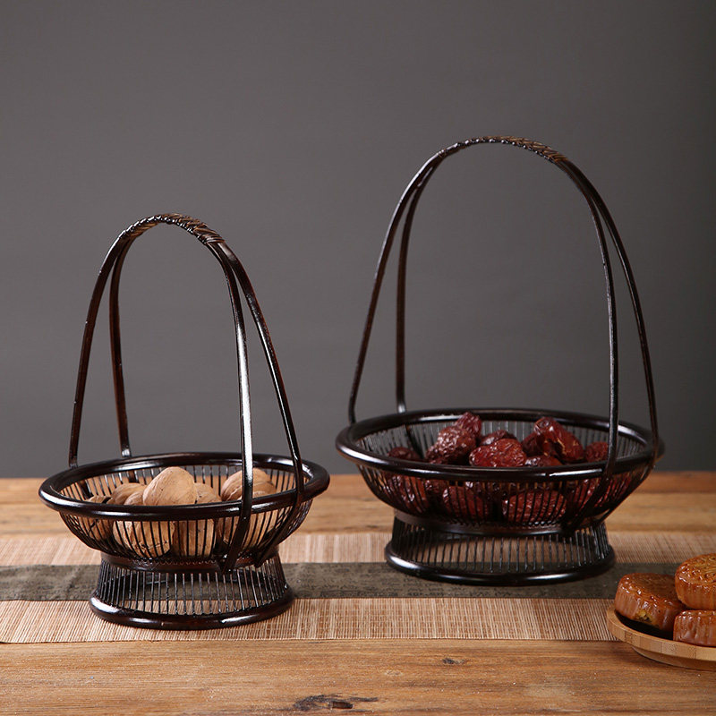 手工竹编日式大漆提手迷你果篮果盘藤编复古竹制插花篮花器小花架,特色手工艺,竹编/竹雕,淘宝优惠券,粉丝福利购,淘宝优惠卷