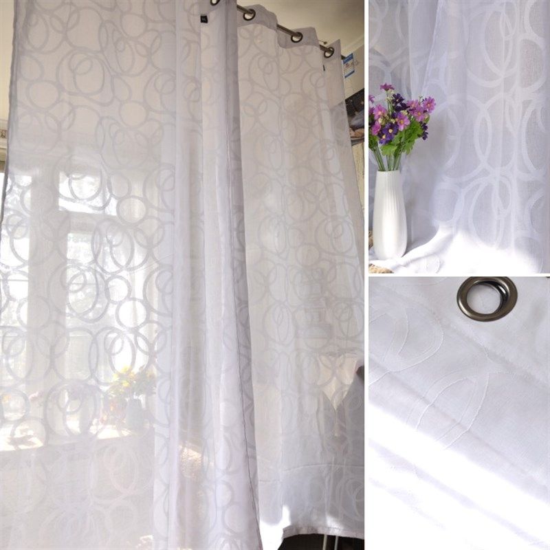 白色圆圈提花成品打孔窗帘窗纱帘 涤麻 隔断装饰帘 阳台飘窗纱帘,居家布艺,成品窗帘,淘宝优惠券,粉丝福利购,淘宝优惠卷