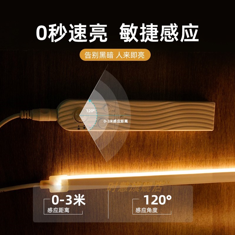led床头氛围灯带USB卧室人体过道插电式衣柜书柜鞋柜橱柜感应灯带