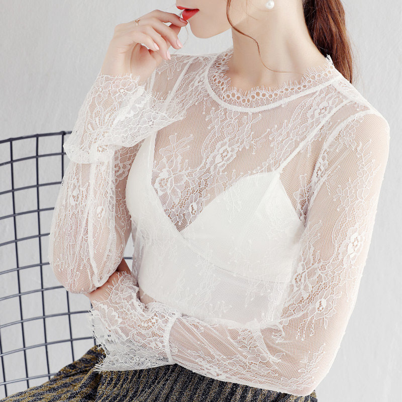透明睫毛立领蕾丝打底衫女喇叭长袖黑色毛衣内搭纱衣内衬网纱上衣,女装/女士精品,蕾丝衫/雪纺衫,淘宝优惠券,粉丝福利购,淘宝优惠卷