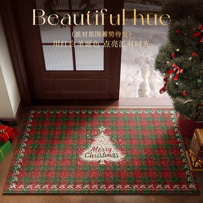 圣诞装饰入户门地垫进门门口玄关蹭土红色丝圈脚垫耐脏防滑可裁剪