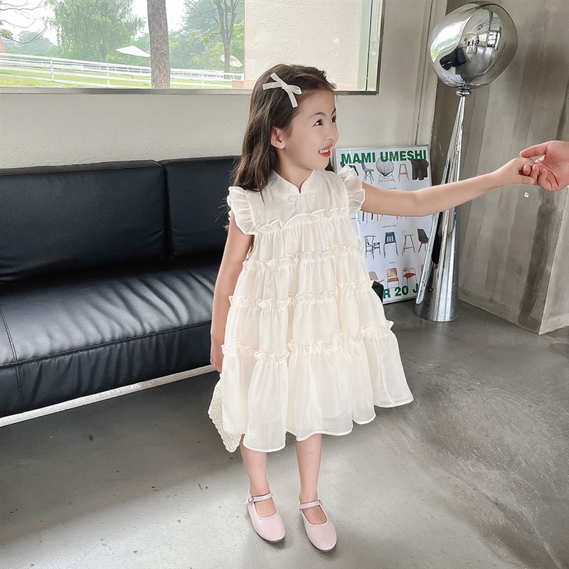 六一礼物夏装新款女童连衣裙白色纱裙女宝宝夏季公主裙子洋气时髦