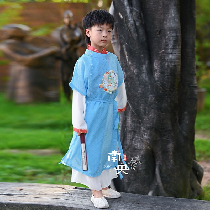 儿童汉服男童唐装圆领袍春秋季薄款长衫中国风童装男孩宋制长袍夏