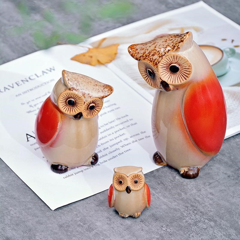 陶瓷陶瓷猫头鹰工艺品花园装饰客厅酒柜美式桌面摆件新年陶瘊装饰