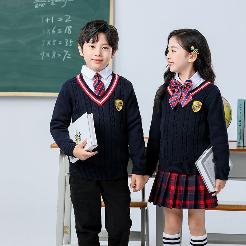 儿童毛衣男女中大童男童v领马甲毛衣长袖背心宝宝校服针织儿童装