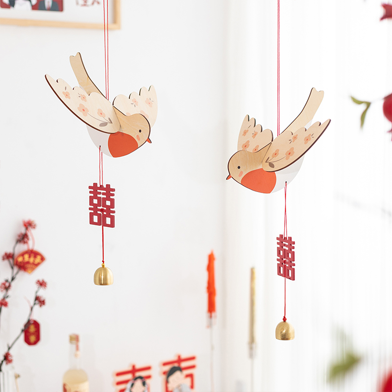 阿楹 2023新款婚房布置拍照备婚用品门把手装饰结婚敬茶背景挂件