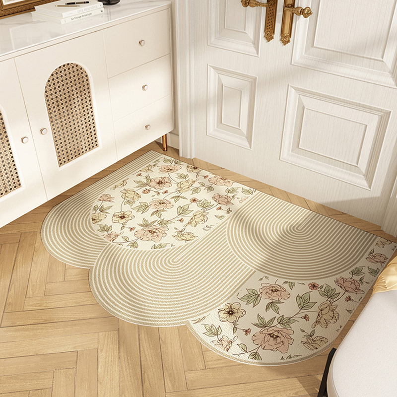 高级感入户门地垫创意花卉门垫进门口脚垫子耐脏免洗皮革玄关地毯