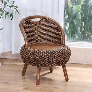 复古色小藤椅阳台客厅休闲座椅换鞋凳细水河藤草编新款靠背椅矮凳
