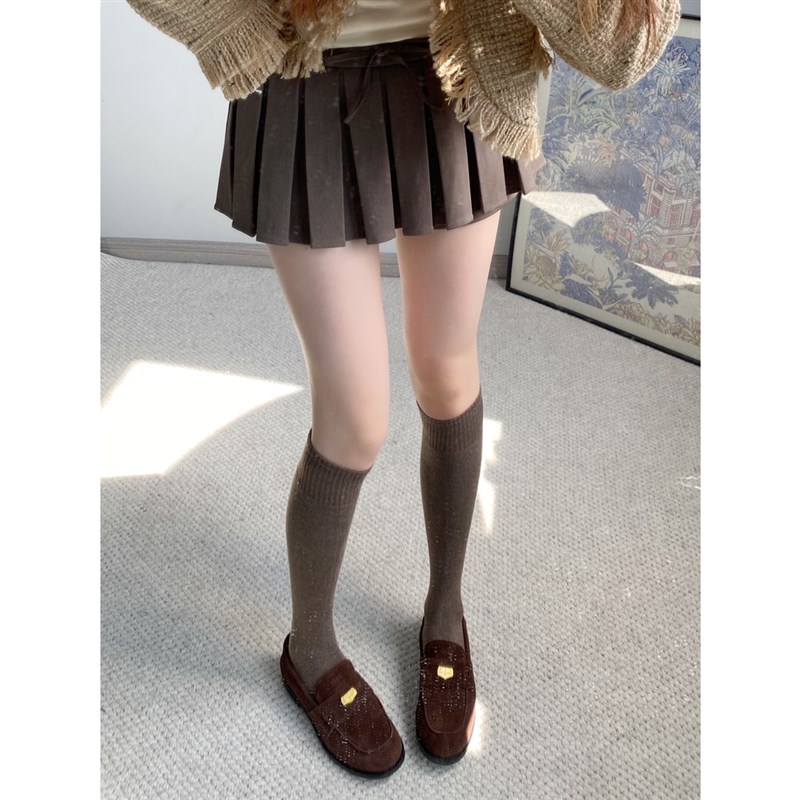 陆甜茶秋冬加绒JK白色小腿袜女羊毛泡泡袜咖啡色靴袜子灰色中筒袜