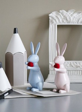意式轻奢高级感银色陶瓷兔子客厅电视柜玄关软装饰品酒柜艺术摆件