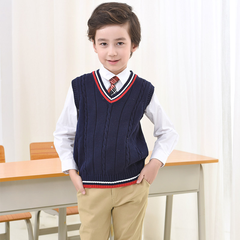 儿童毛衣背心男童针织毛线2021新款时尚秋季女童纯棉马甲学生校服