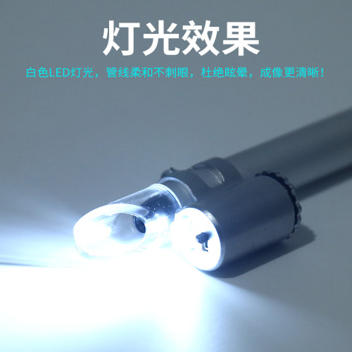 50倍便携式放大镜带灯笔试25倍电子元件维修面料网点印刷显微镜