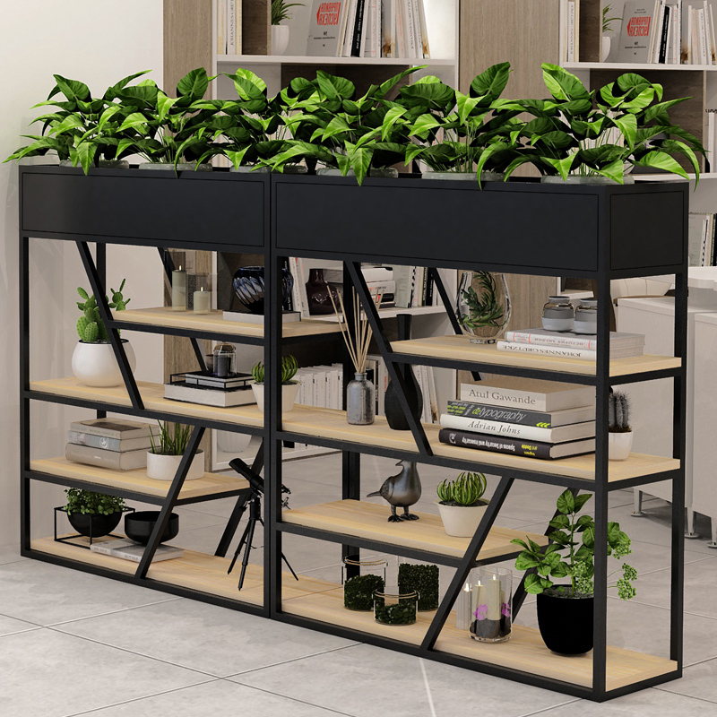 实木铁艺置物架客厅收纳层架落地创意花架饭厅装饰展示架隔断玄关