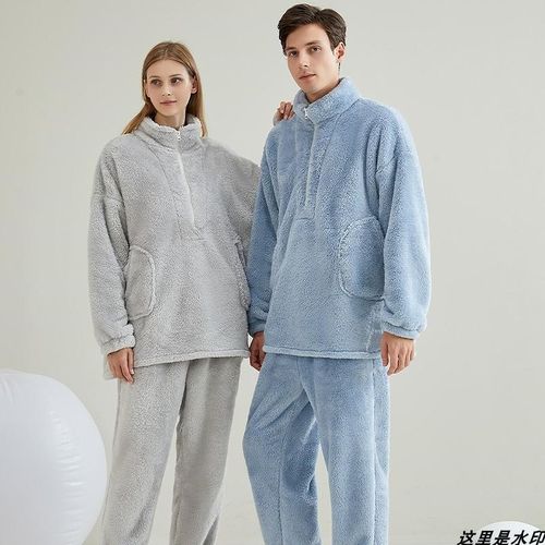 情侣睡衣家居服暖暖套装高领护颈保暖舒适加绒加厚珊瑚绒可外穿