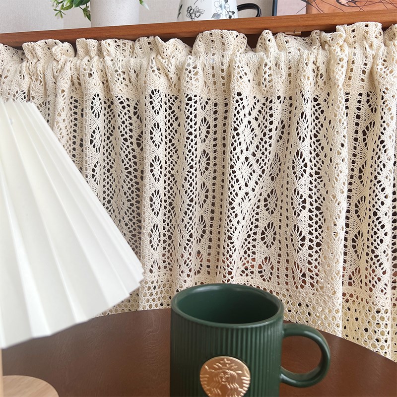 免打孔美式乡村复古钩针半帘厨房橱柜短帘小窗户窗帘卧室门帘