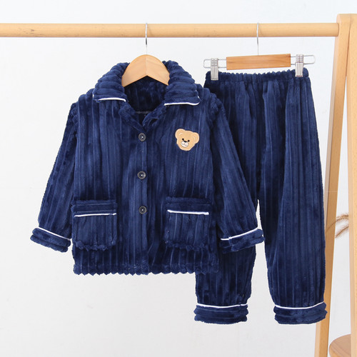 新款春秋季儿童睡衣珊瑚绒小孩家居服男童女童宝宝法兰绒睡衣套装