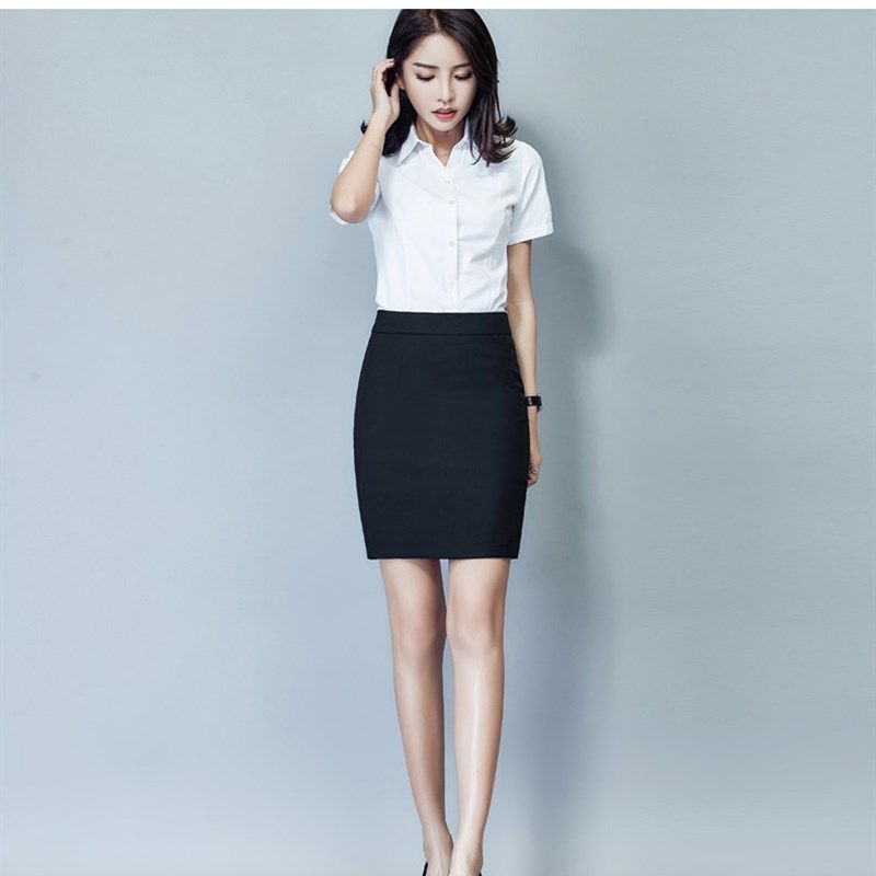 春夏女短裙商务面试工作职业裙包臀裙 正装裙半身裙后开叉大码黑