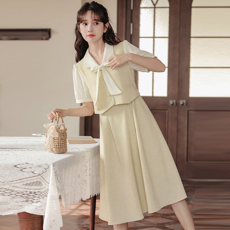 18岁成人礼礼服高中生女孩毕业典礼裙子平时可穿假两件连衣裙夏季