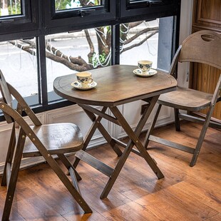 经典简约中古实木折叠桌椅客厅阳台小户型家用餐桌咖啡桌茶几