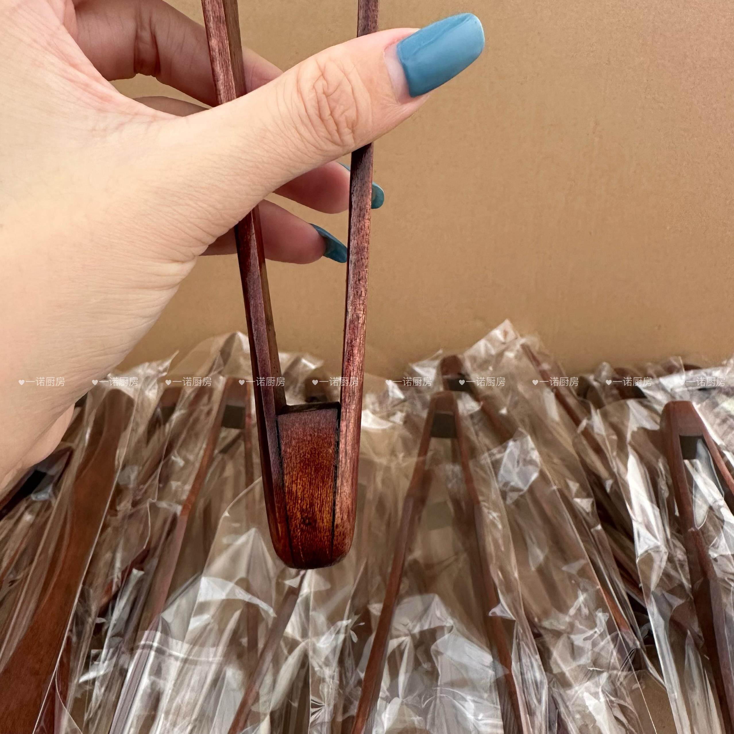 一诺厨房食品夹子耐高温实木牛排夹食物水果面包煎烤肉工具夹面条