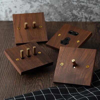 普田PIALT 胡桃木实木开关 直角面板 单开黄铜复古一开双控拨杆