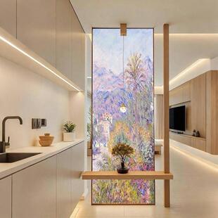 手绘掐丝珐瑯彩艺术玻璃客厅入户门屏风隔断墙卧室饭厅美式欧法式