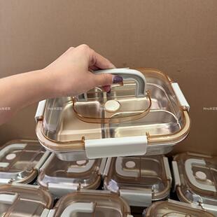 米诺家304不锈钢提手三格饭盒双格成人大容量可微波炉加热便当盒
