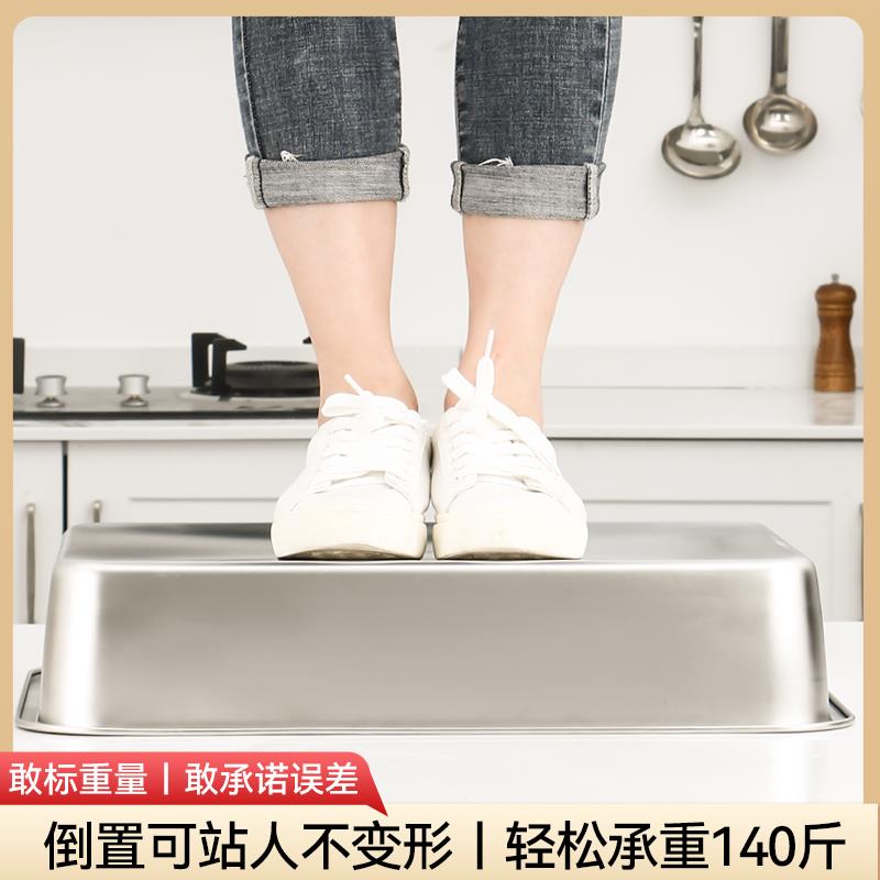 加深方盘304不锈钢方盆商用猫砂盆打菜盘子份数盆平底方水盆托盘