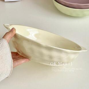 奶油风餐具陶瓷双耳汤碗家用2025新款面 面条碗高颜值酸菜鱼大盆