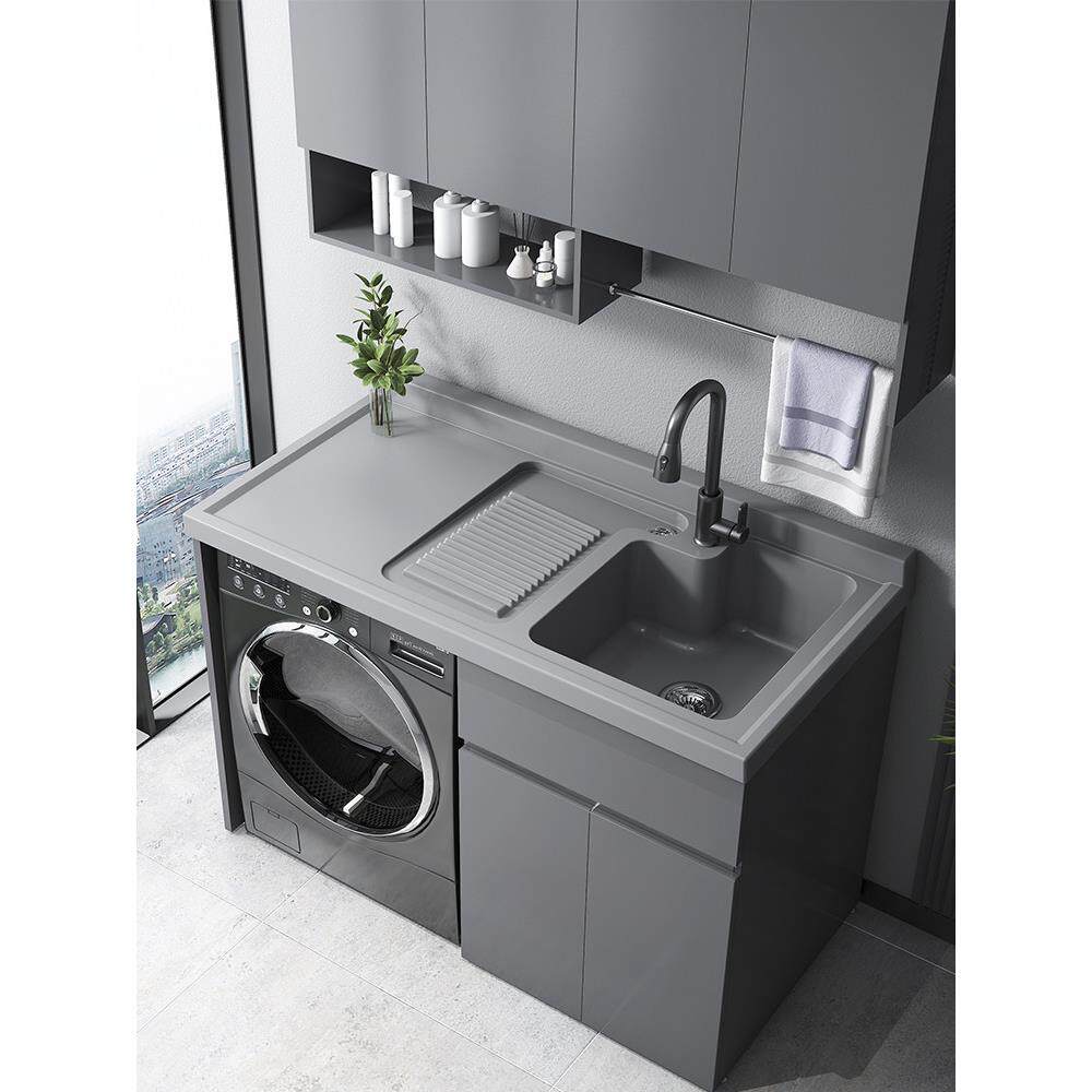 不锈钢阳台洗衣机一体柜定制带搓板滚筒洗衣机柜组合洗衣槽池伴侣