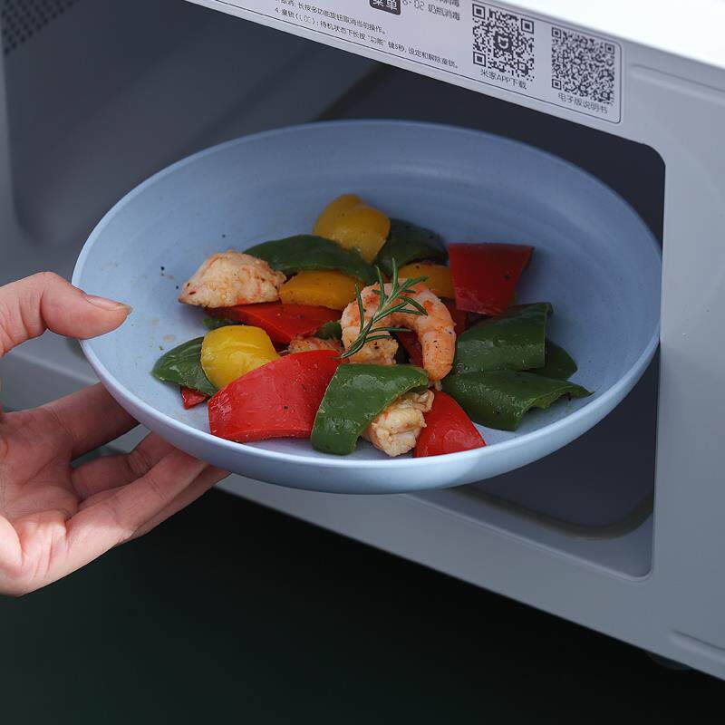 圆形塑胶盘子家用盘子小麦秸秆餐具套组家用简约水果盘商用早餐盘