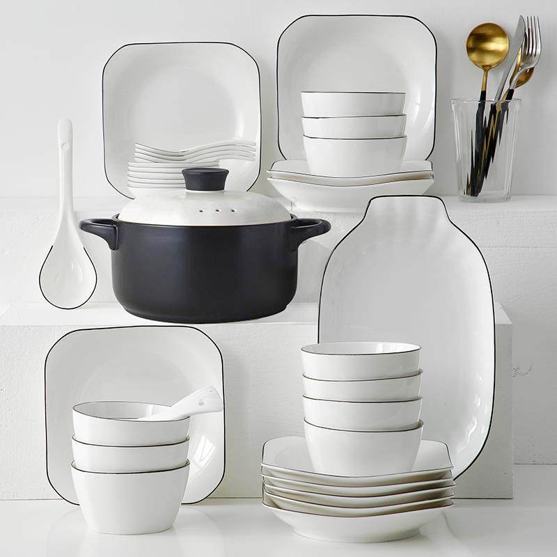 十人餐具套装乔迁碗盘碗筷碗具简约新婚送礼陶瓷盘子成套碗碟家用