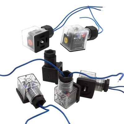 液压电磁阀线圈插头透明带灯DC24V 12V接线盒防水电压AC220V 110V
