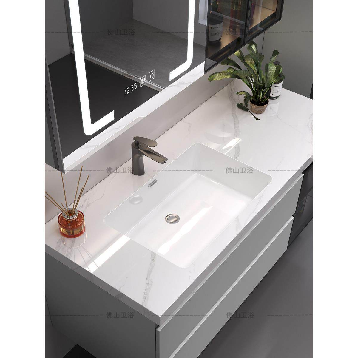 304不锈钢浴室柜组合岩板无缝一体盆洗脸洗手面盆池卫生间洗漱台