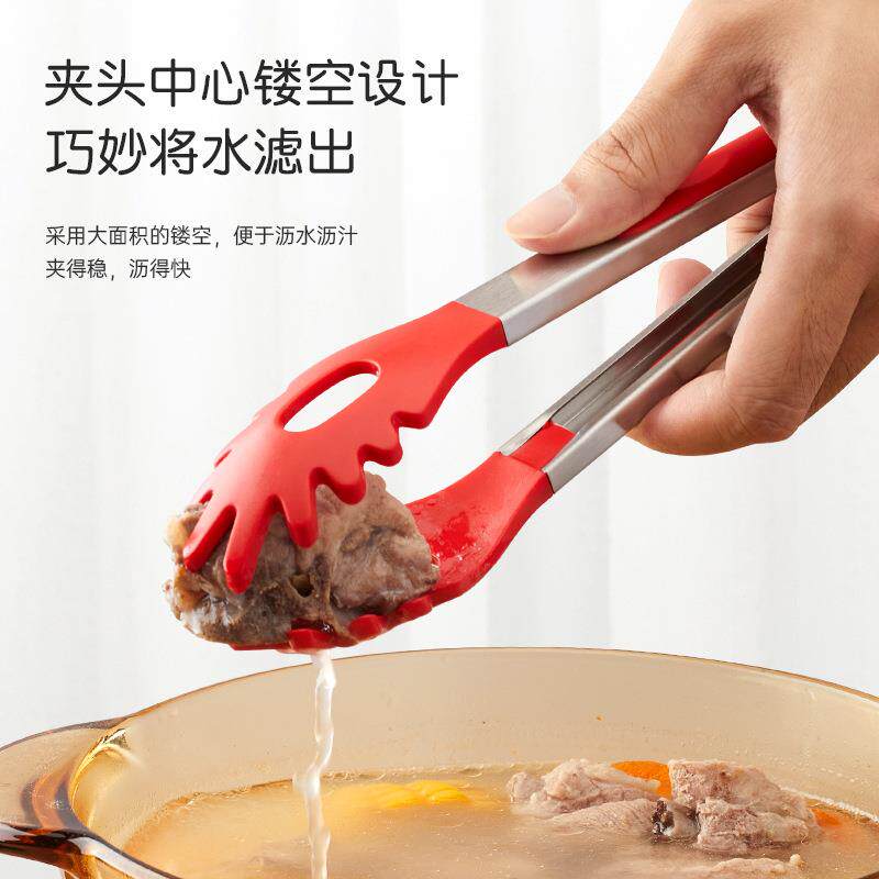 硅胶食物夹不锈钢意粉夹子厨房意面夹面条神器捞面夹食品烧烤肉夹