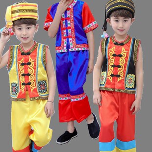 六一纳西族儿童演出服男童少数民族男女童幼儿纳西族表演舞蹈服装