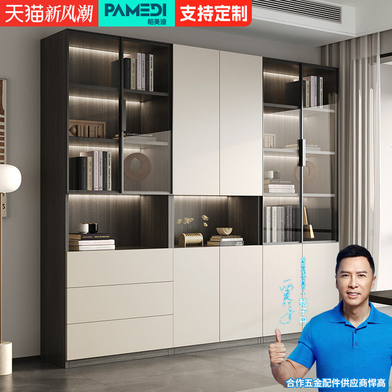 实木书柜储物柜客厅靠墙一体2024新款可定制家用收纳置物架带柜门图片