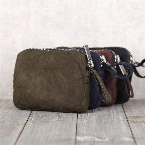 超薄绒面羊皮零钱包钥匙包卡包 真皮容纳包 绵羊皮短款钱包 手工