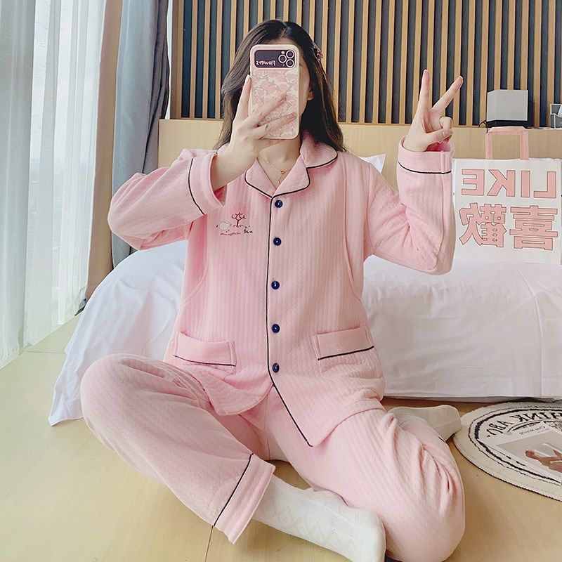 加肥加大码月子服秋冬空气棉1月份产后开衫宽松产妇哺乳孕妇睡衣