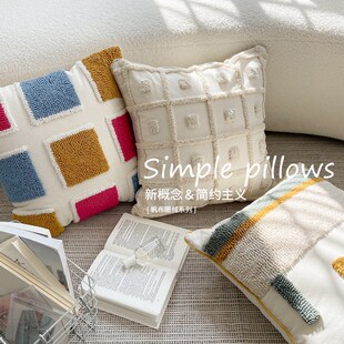 高端沙发抱枕简约现代轻奢风客厅靠枕I全棉帆布圈绒靠垫方形腰枕