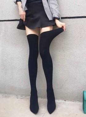 小码313233尖头m高跟过膝丝袜长靴针织弹力长筒袜子靴女大码41一4