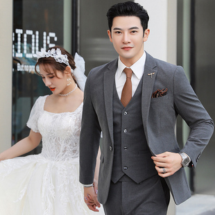 大尺码男西装婚纱照结婚礼服单排A扣时尚休闲正装英伦风商务三件