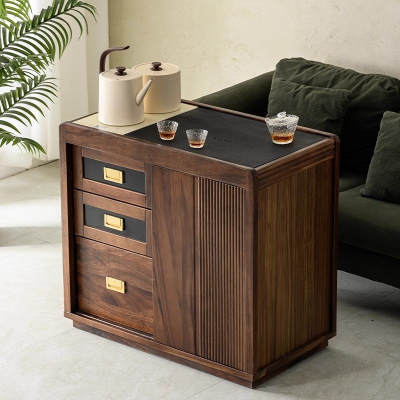 胡桃木茶水柜实木茶台侧边柜烧水壶一体客厅移动边几阳台小茶桌