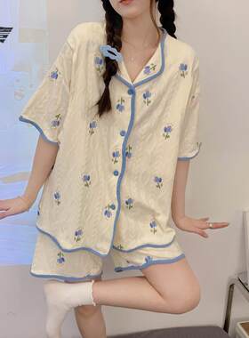 纯棉短袖孕妇睡衣夏季薄款套装2023新款可外穿产房生产月子服产后